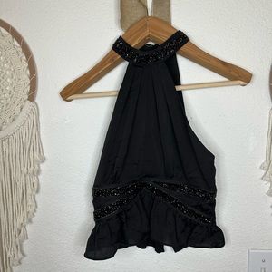 Express black beaded detail collar neck sleeveless blouse size 2